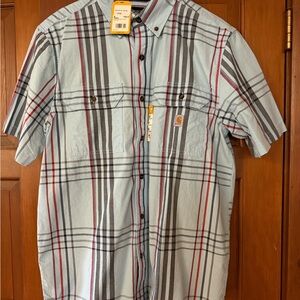 Carhartt Light Blue Short-Sleeve Plaid Button-Down Shirt